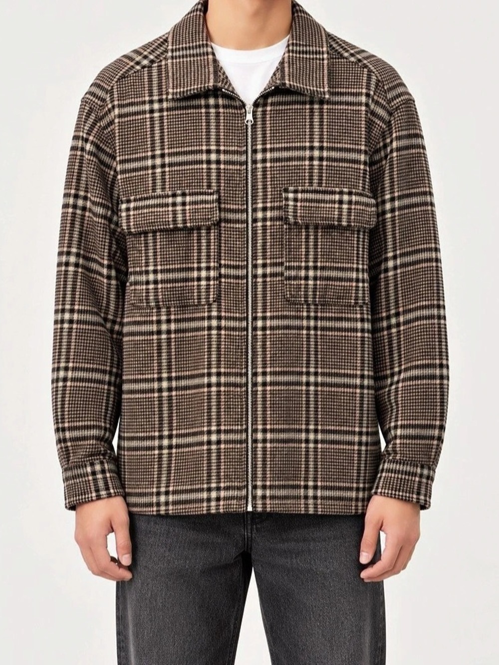 H&M Plaid Shirt Jacket in Brown & Black Size Medium